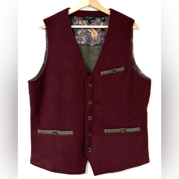 Ted Baker Waistme Wool Men's Waistcoat Vest Bordeaux Gray 5